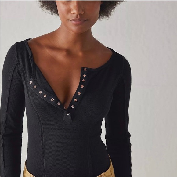FREE PEOPLE Sloane Henley Bodysuit Black RETAIL $58 NWT - Picture 4 of 8